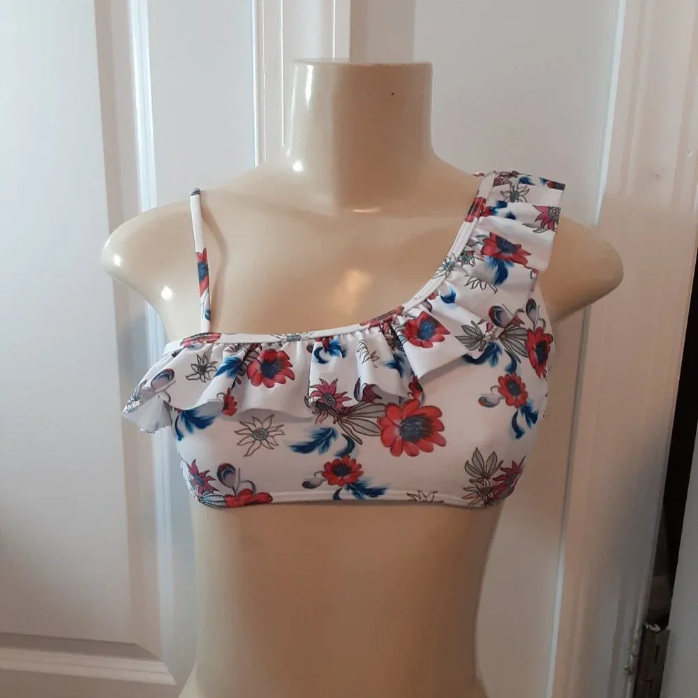 NWOT One Shoulder Floral Swimsuit Kids Bikini Top Girls Bathing Suit